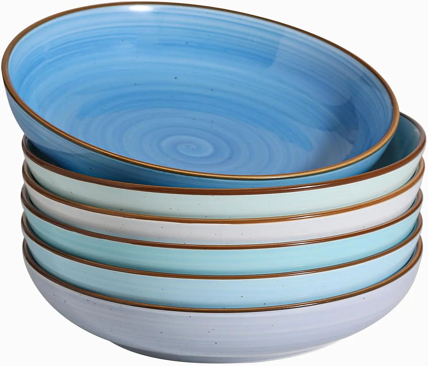 8.5'' Ceramic Multi-use Bowls Set of 6, 30 oz Shallow Salad & Soup Bowls, Microwave & Dishwasher Safe