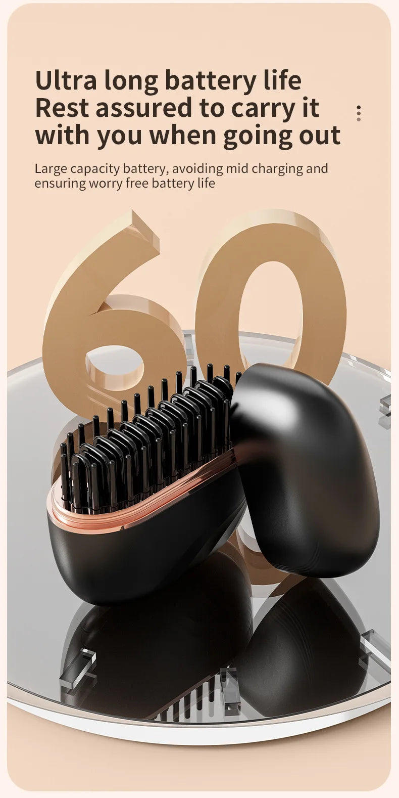 New Mini Portable Rechargeable Hair Straightener Brush With Anti-Scald Shell Cordless USB Charging