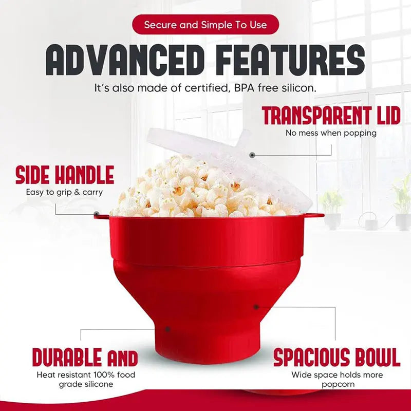 Silicone Microwave Popcorn Popper with Bowl and Lid Dishwasher Safe