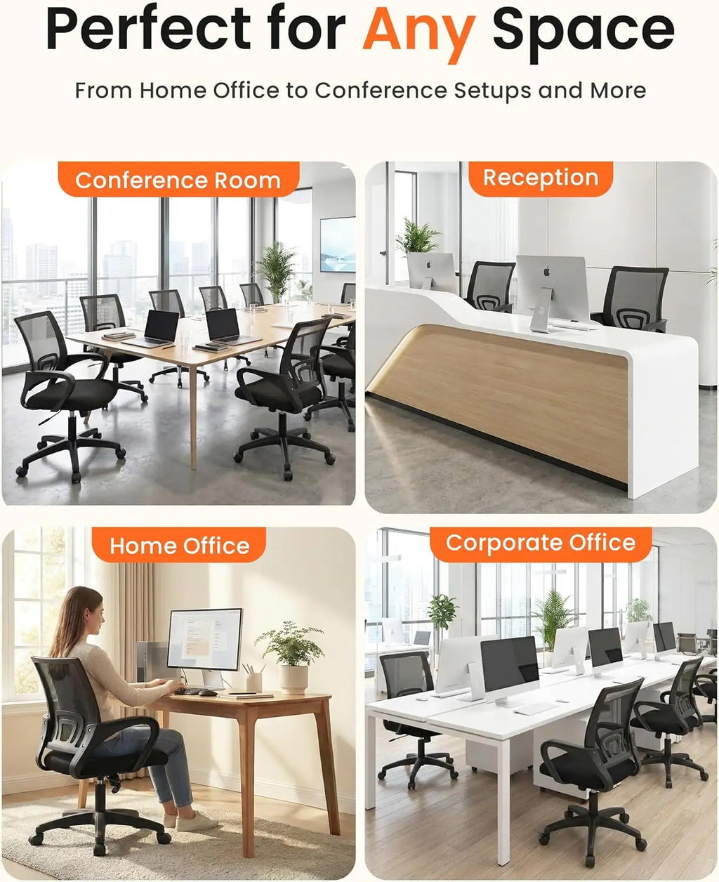 Black Mesh Office Chair Mid Back Lumbar Support Adjustable Height Swivel For Home Computer Desk Task
