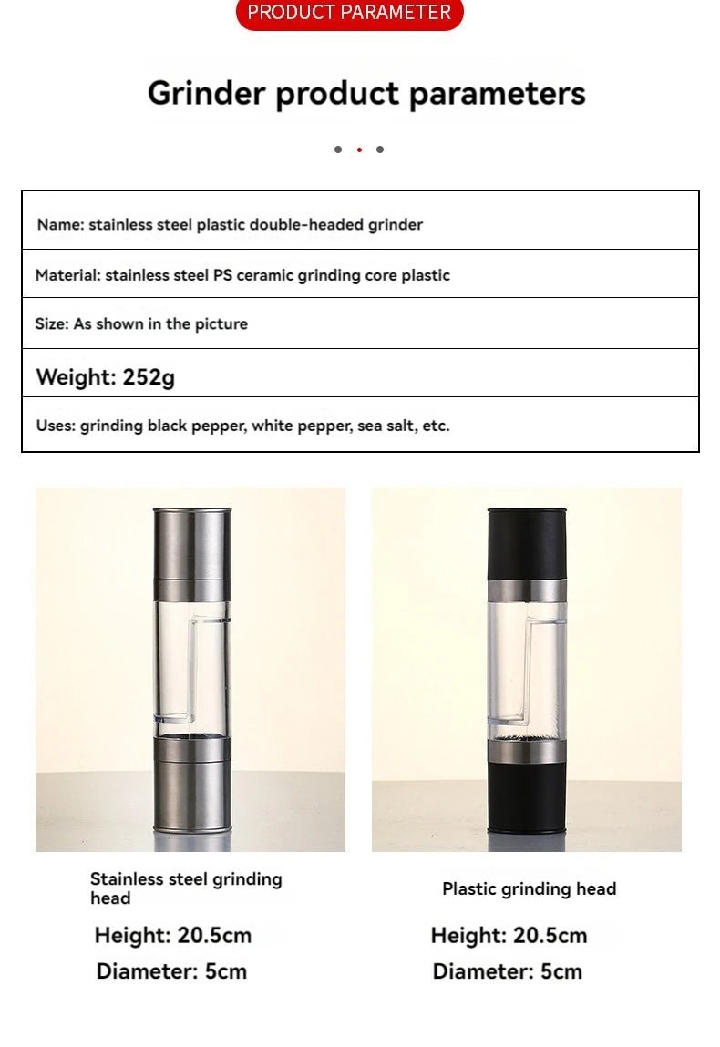 Salt and Pepper Grinder 2 in 1 Manual Stainless Steel Salt Pepper Mills with Adjustable Ceramic Kitchen Tool - Lovies Kitchenwares