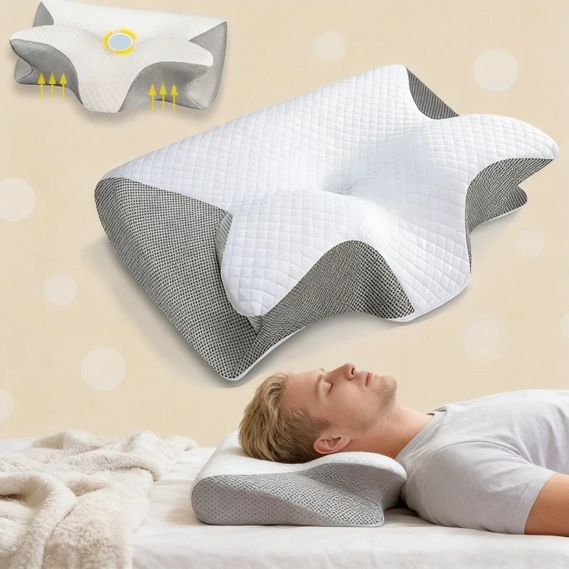 Upgraded Memory Foam Sleep Apnea Cervical Pillow for Side Back & Stomach Sleepers Gray