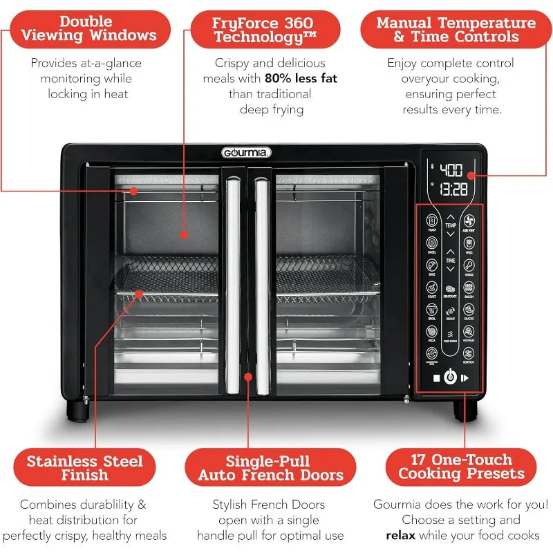 Toaster Oven Air Fryer Combo 17 cooking presets 1700W French door digital air fryer oven 24L capacity