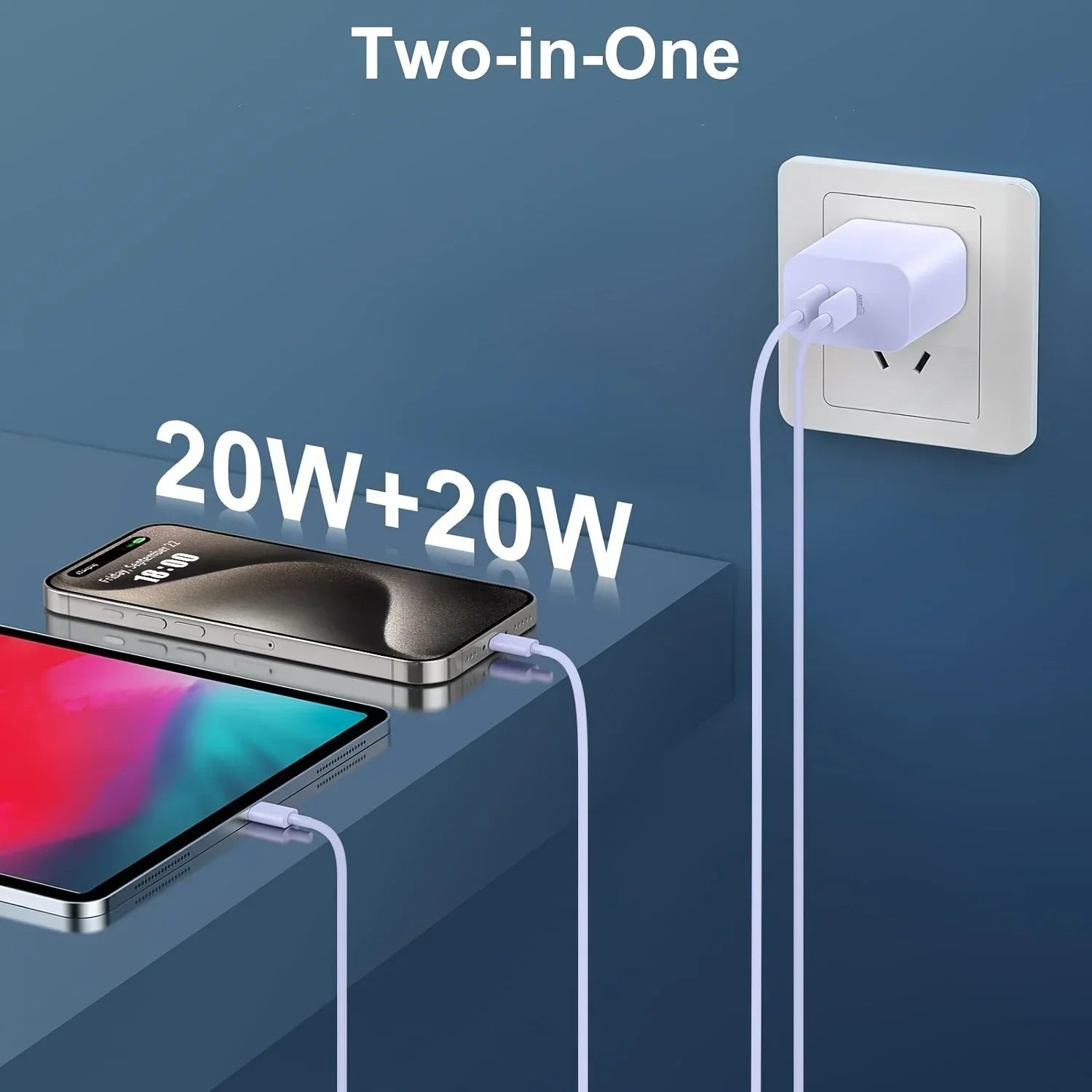 2-Pack For IPhone 15/15Pro/IPad Pro Charger, 40W Dual Port Block With 2Pack 6FT USB