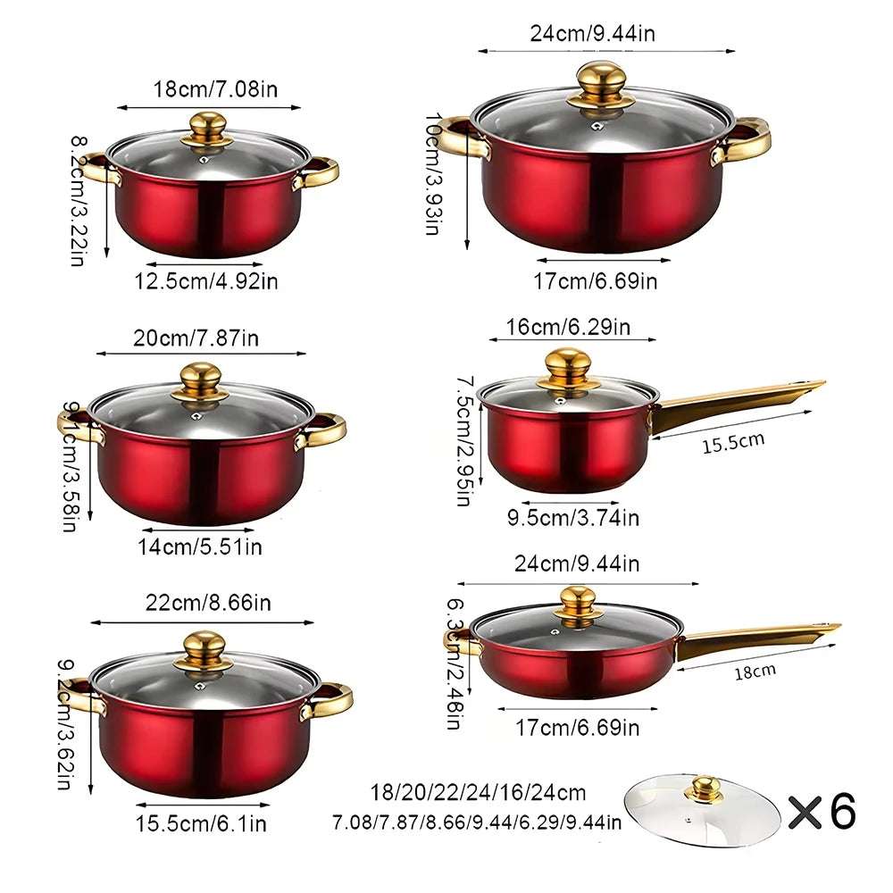 12PCS Stainless Steel Non-Stick Colored Cookware Set