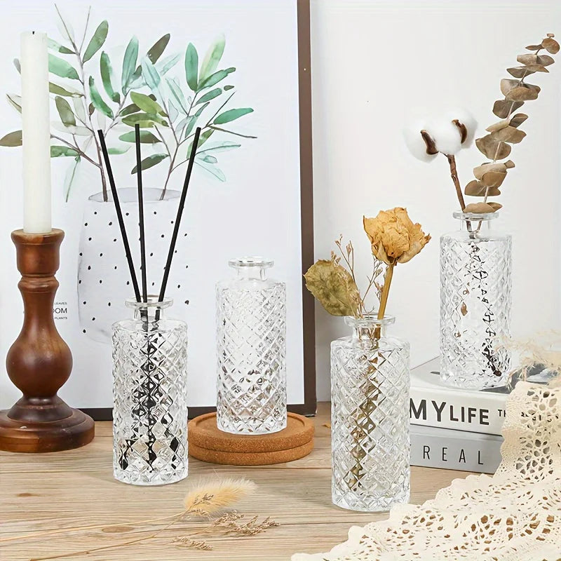 Small Diamond Bud Mini Flower Centerpiece Decorative Glass Vase Set Of 12
