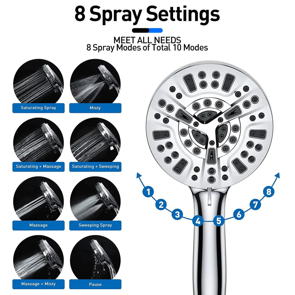 Handheld Shower Head with High Pressure 10 Modes with 59" Stainless Steel Hose and Adjustable Holder