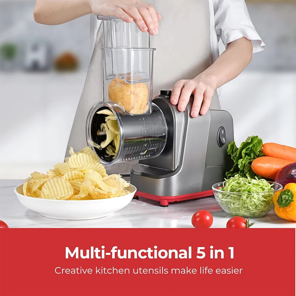 250W 5 in 1 Automatic Electric Multi-Vegetable Slicer, Shredder & Cutter