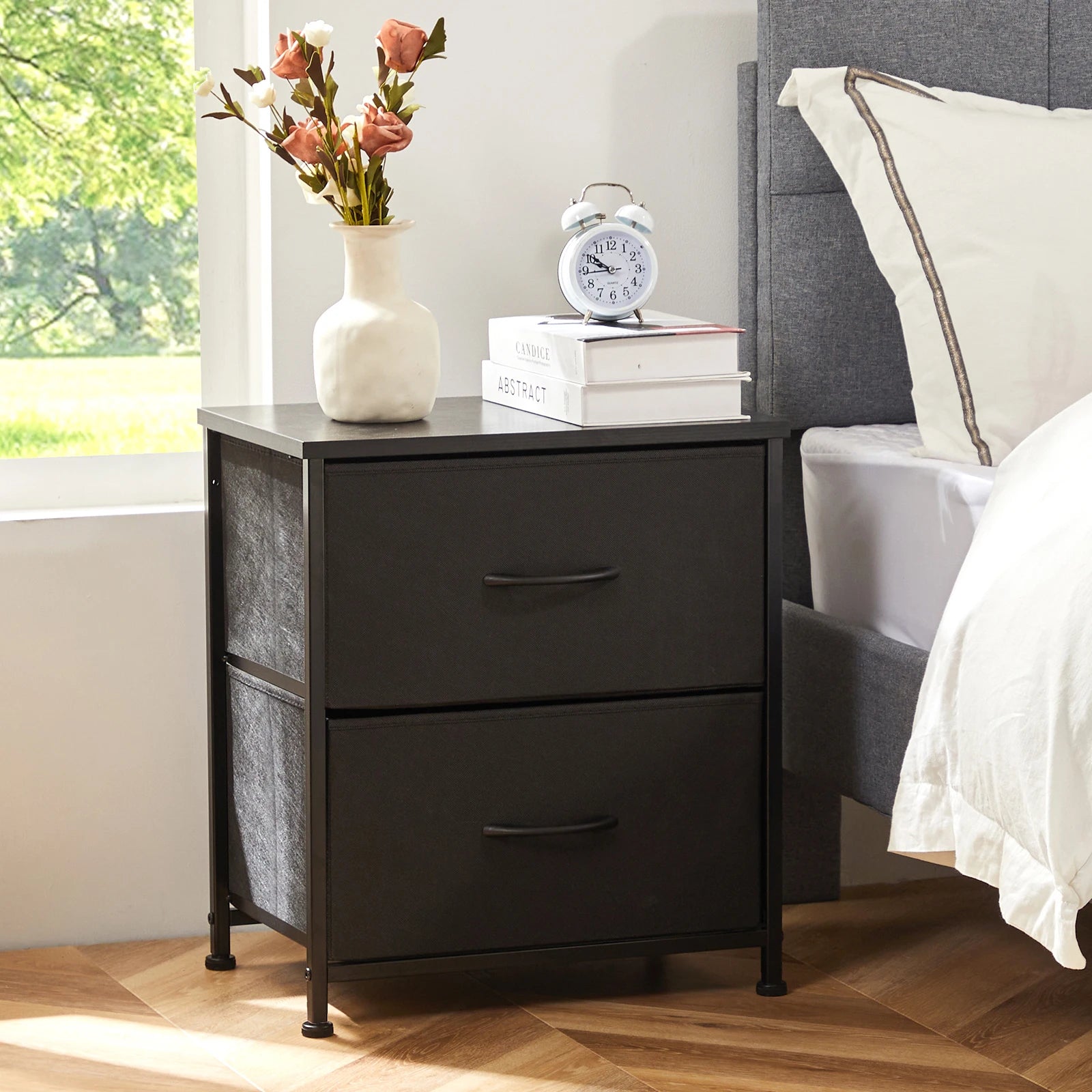 Bedside Nightstand Featuring 2 Fabric Drawers Cabinet Furniture