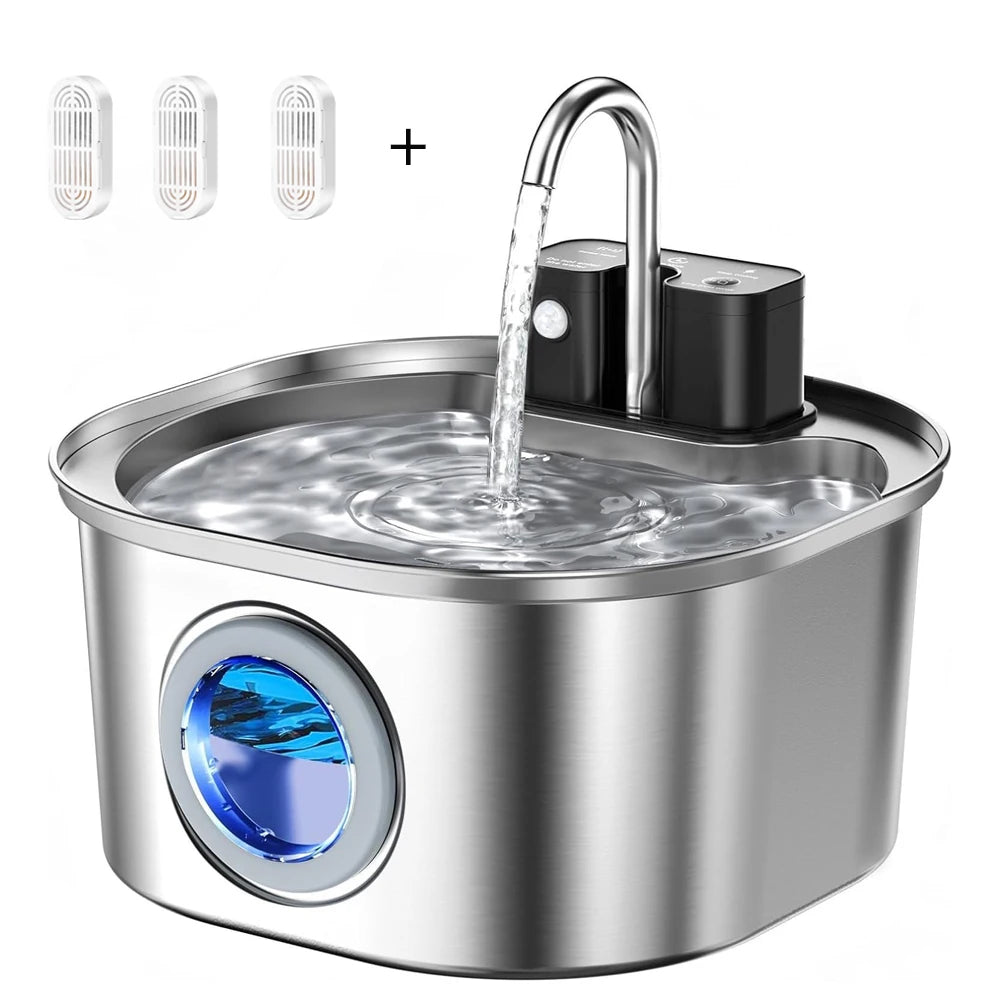 3L Stainless Steel Wireless Recharging Sensor Cat Water Fountain  with Auto Drinking Fountain For Cats & Dogs