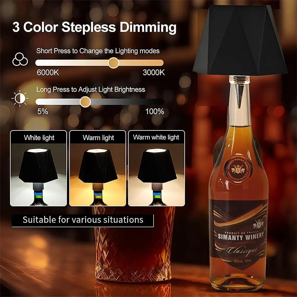 Wireless Bottle Table Touch Control Lamp With 3 Colors & Dimming Night Lamp