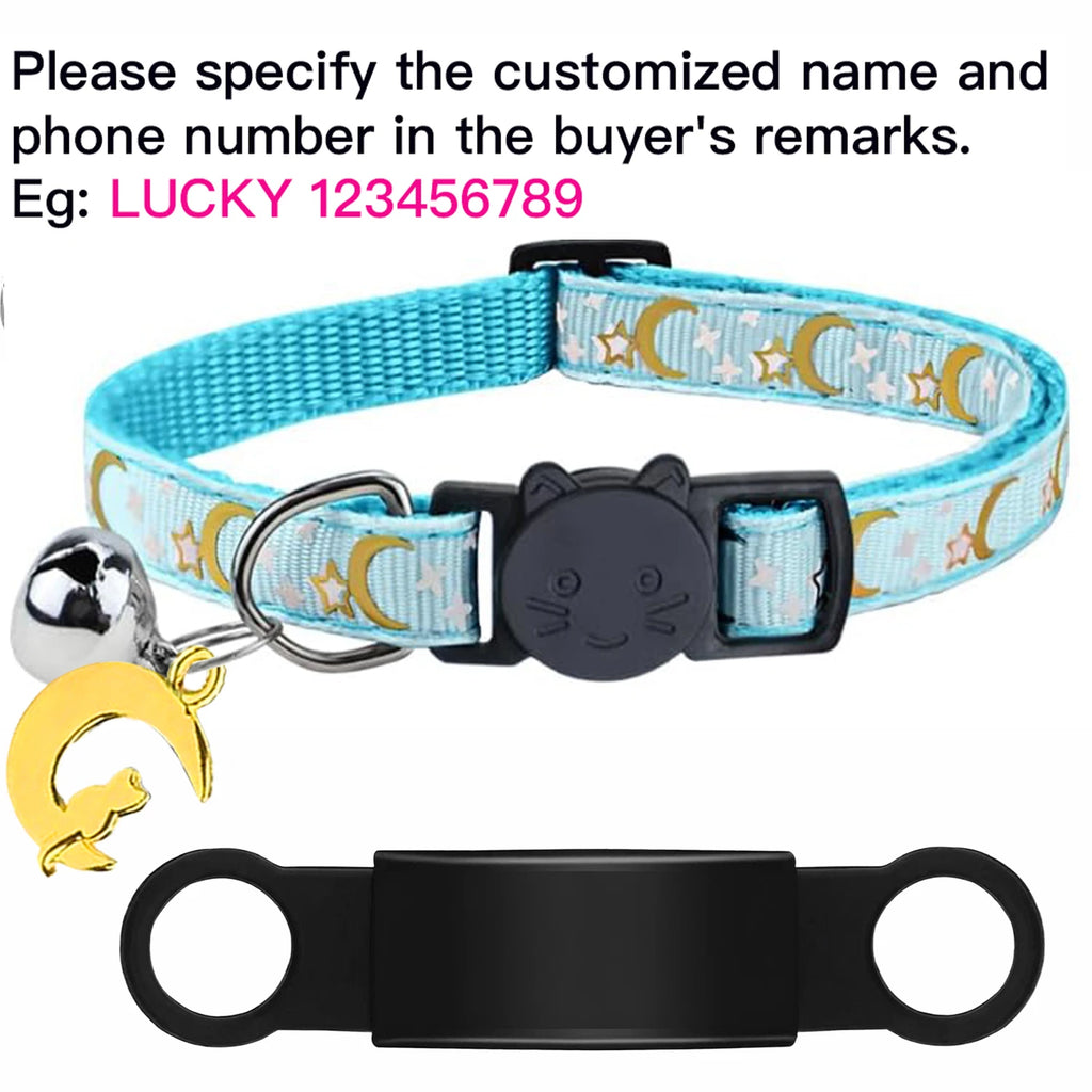 Customized Cute Glow Bell & Moon Ornament Cat Collar With Free Engraved Anti-lost Pet ID