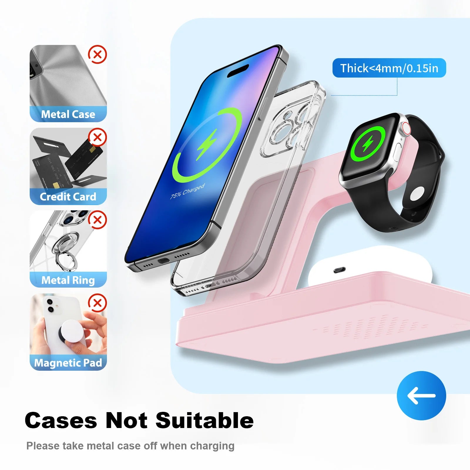 3 In 1 Magnetic Wireless Charger Stand 15W Fast Charging Dock Station Multiple Devices for iPhone