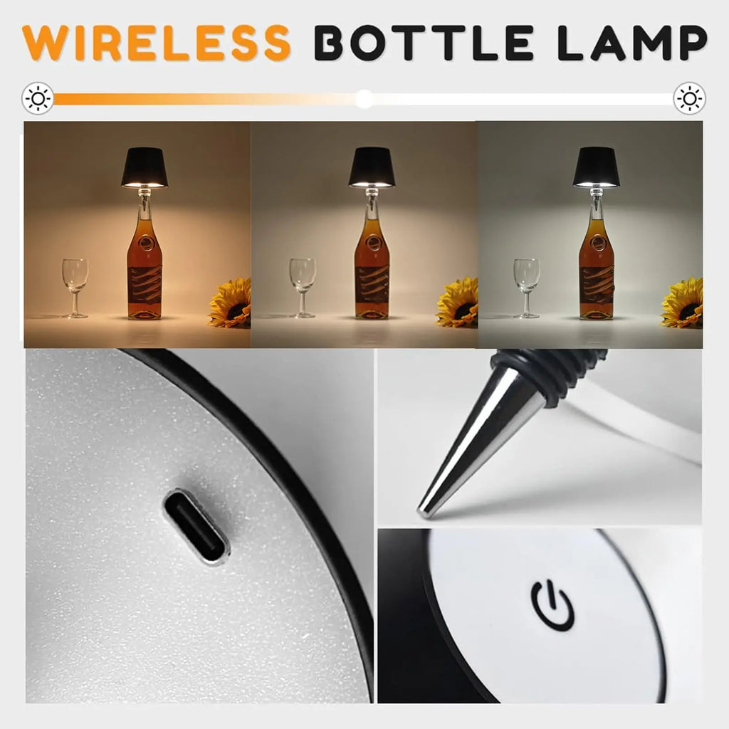 Wireless Bottle Table Touch Control Lamp With 3 Colors & Dimming Night Lamp