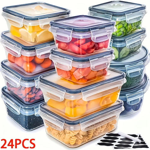 24 Airtight Multi-Food Storage Container Set With Lids & Labels -Microwave, Freezer, Refrigerator & Dishwasher Safe