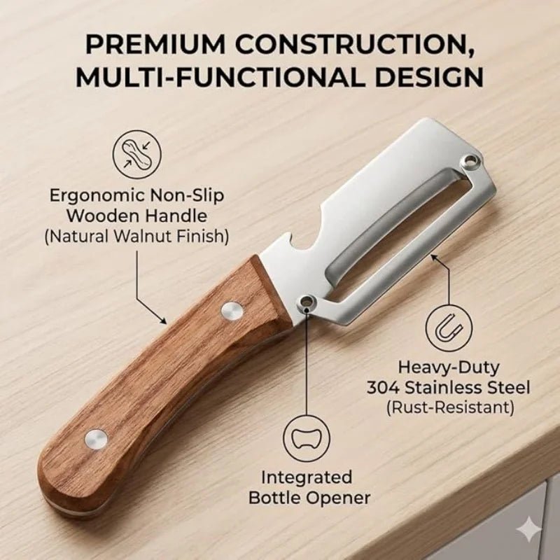 2 PCS Premium Vegetable Peeler Set Stainless Steel Blade with Wooden Handle and Includes Bottle Opener - Lovies Kitchenwares