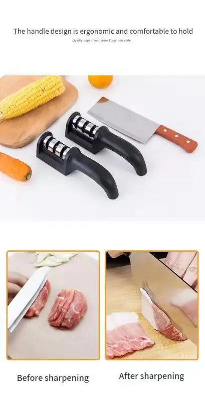 1Pc Black Kitchen Three Segment Multi-Knife Sharpener
