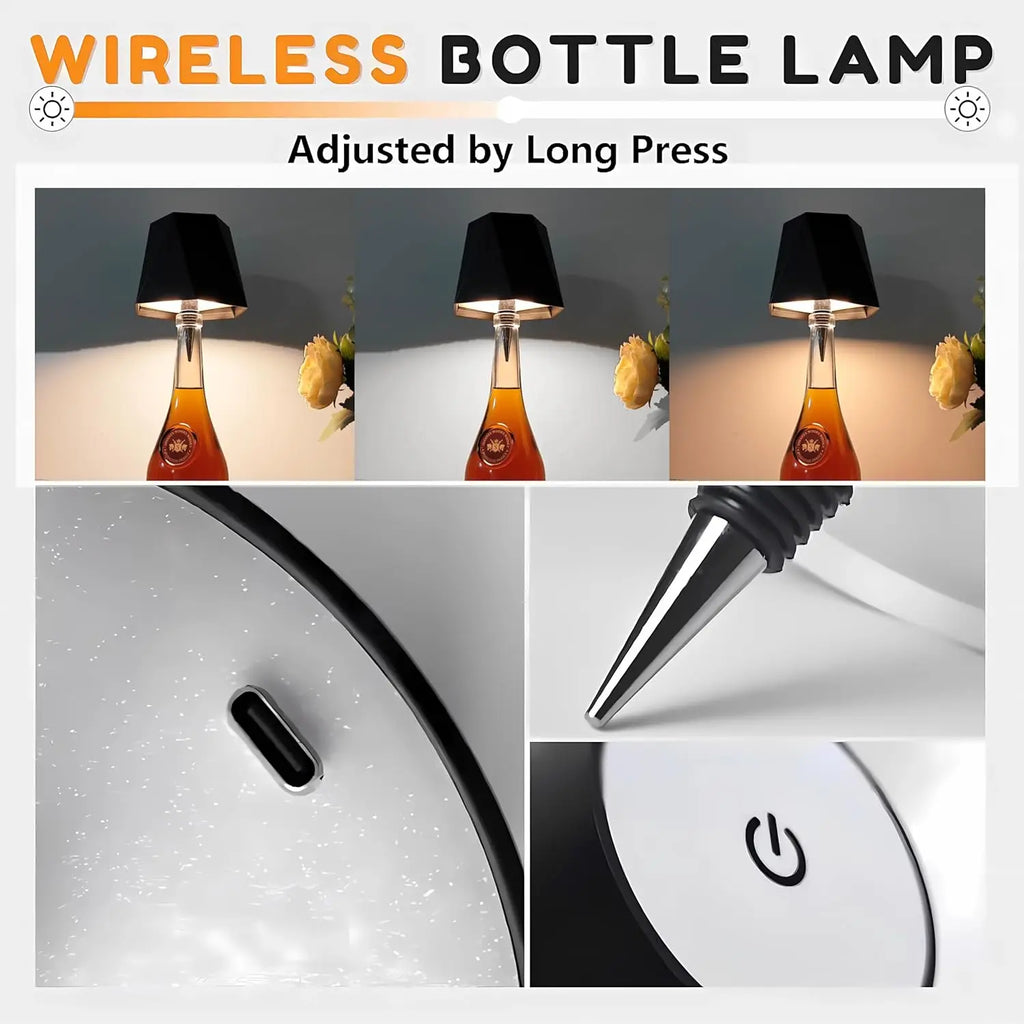 Wireless Bottle Table Touch Control Lamp With 3 Colors & Dimming Night Lamp