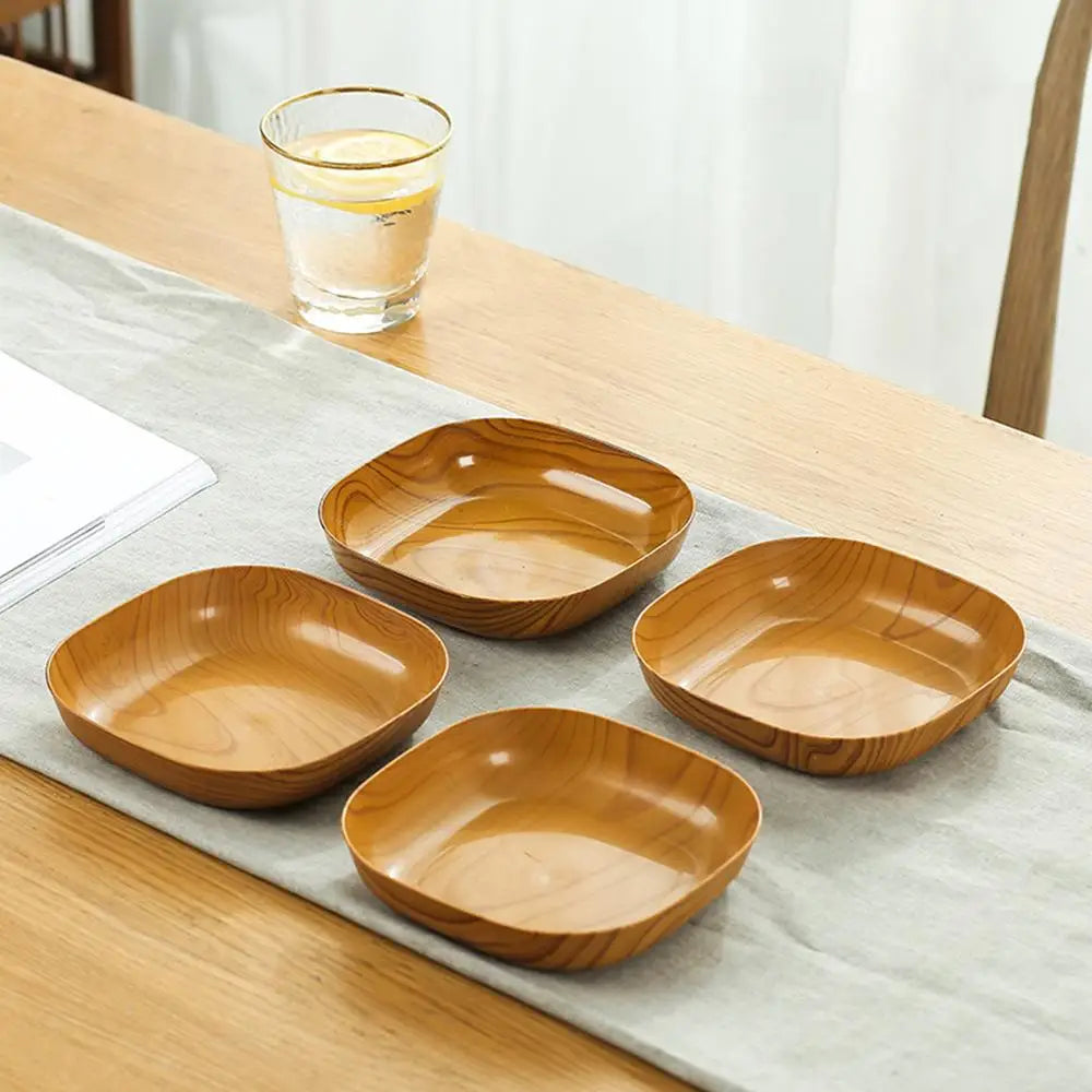 10PCS Japanese-style Plastic Dish Multifunctional Simple Imitation Wood Grain Bone Spitting Dish
