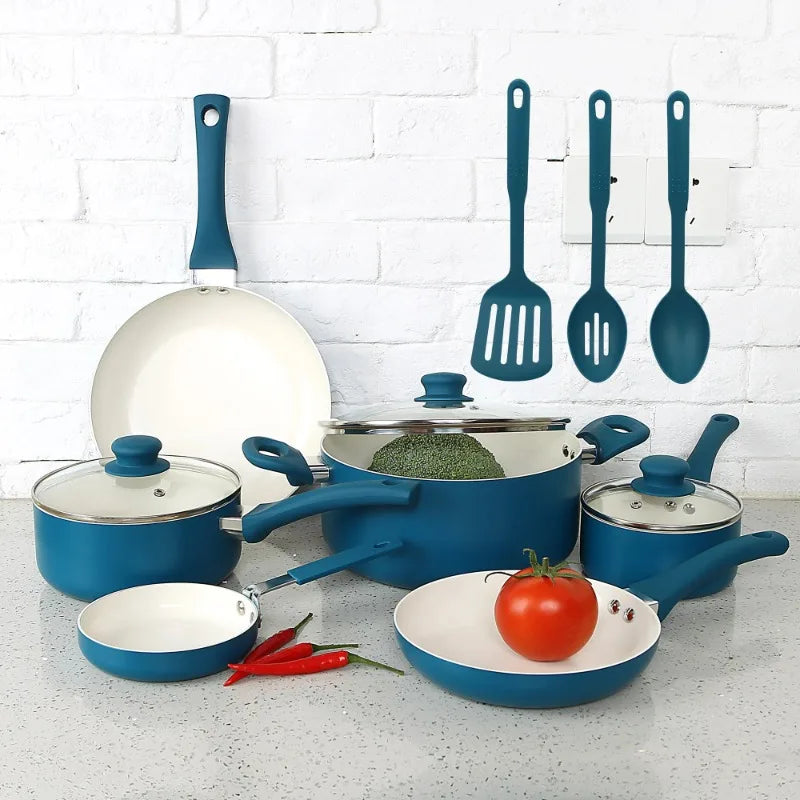 Mainstays Classic Collection 12 Piece Nonstick Aluminum Alloy Cookware Set Blue