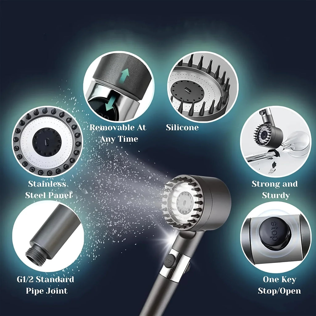 Turbo Charged Multiple Spray Modes Handheld Filter Shower Head With On/Off Switch