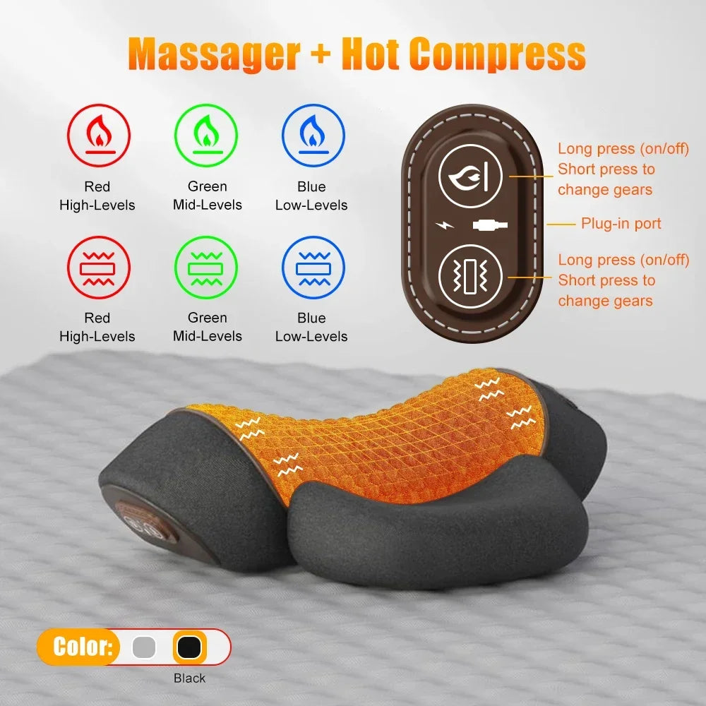 Electric Cervical Pillow Neck & Shoulder Massager with Hot Compress Heating Vibration Pillow Back Traction