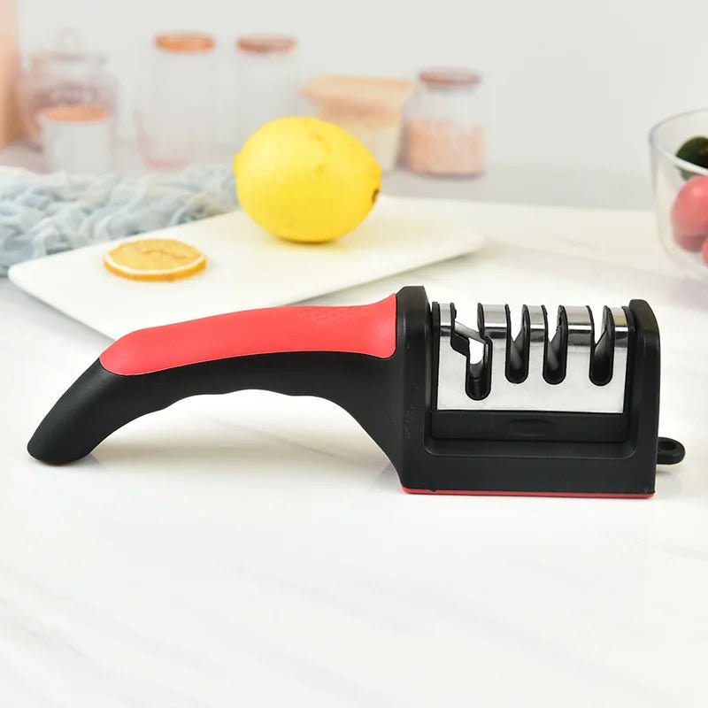 Kitchen 4 Segment Knife Sharpener Multi-Functional Hand-Held Three-Purpose Black Sharpening Stone - Lovies Kitchenwares