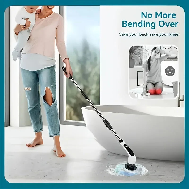 9-in-1 Electric Rotating Cleaning Brush, Wireless Multi-Purpose Scrubber with Replaceable Heads and Adjustable Telescopic Handle