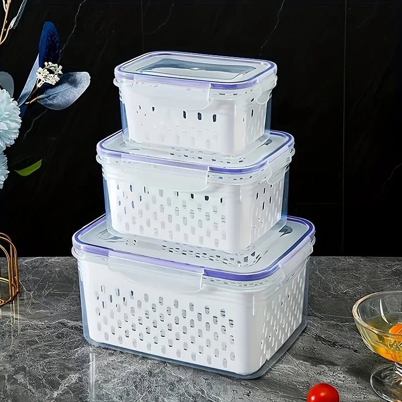 9Pcs/set Fruit and Vegetable Storage Containers for Fridge with Removable Colander, All-In-One Fruit Washing Bowl with Strainer - Lovies Kitchenwares