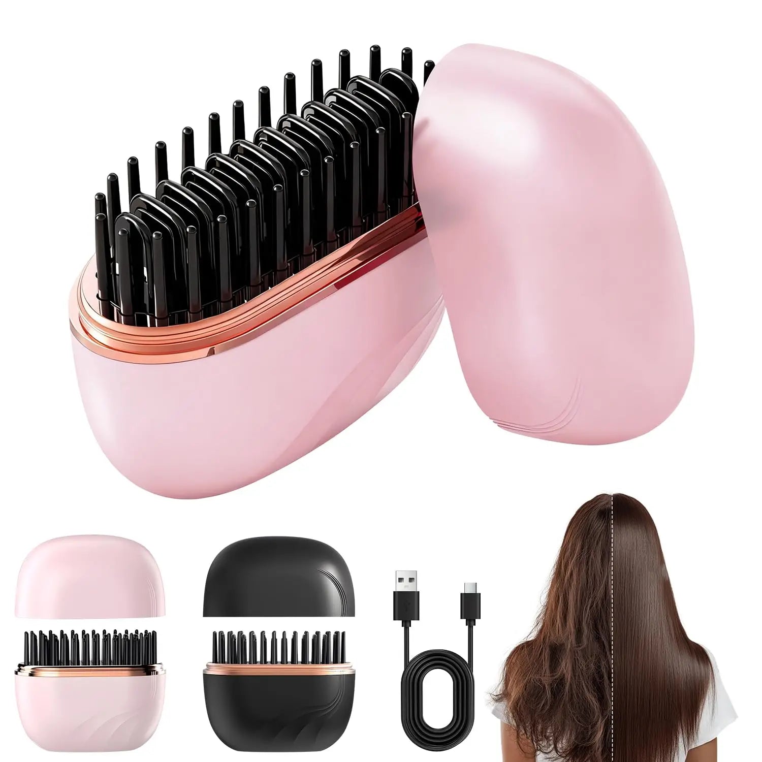 New Mini Portable Rechargeable Hair Straightener Brush With Anti-Scald Shell Cordless USB Charging
