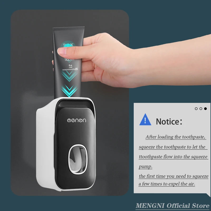 Wall Mounted Automatic Toothpaste Squeezer Dispenser & Toothbrush Holder