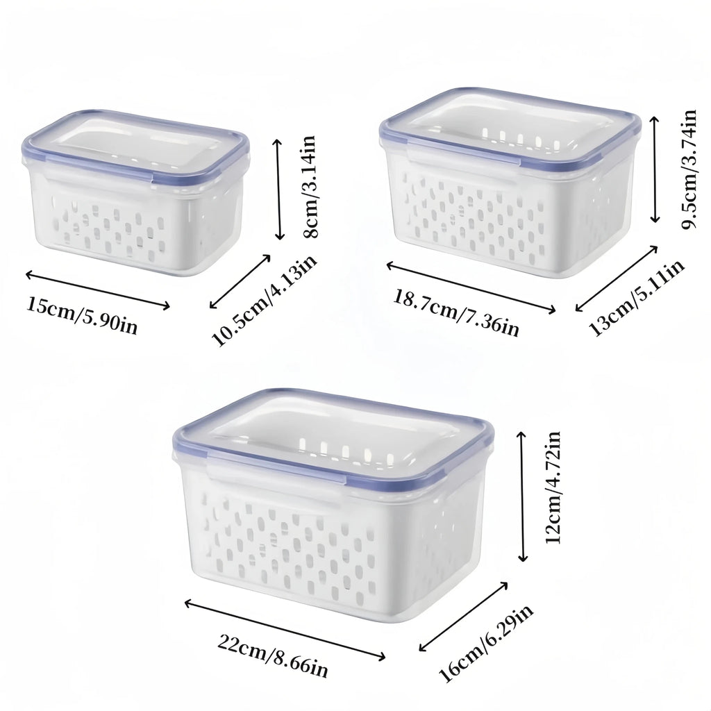9Pcs/set Fruit and Vegetable Storage Containers for Fridge with Removable Colander, All-In-One Fruit Washing Bowl with Strainer - Lovies Kitchenwares