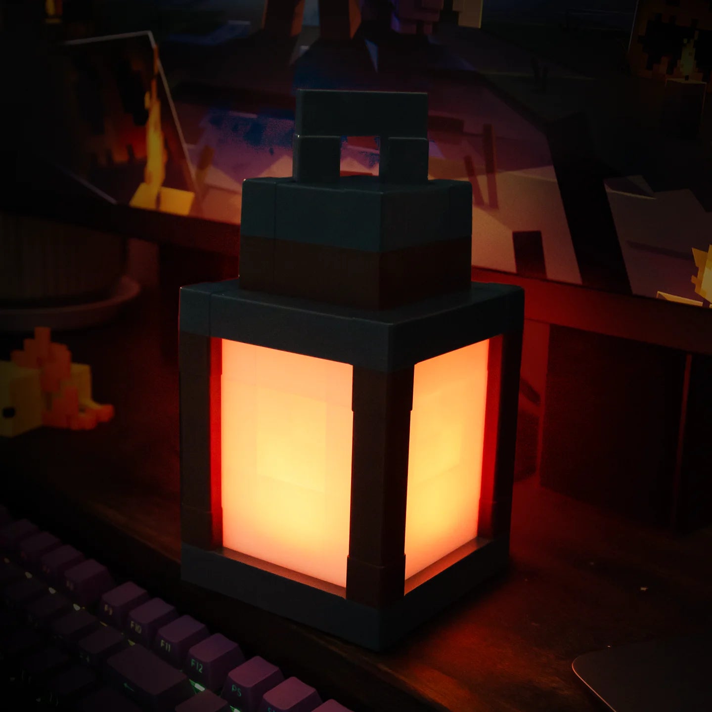 Pixel Style Portable Night Light, Tabletop Ornament 16 Color Remote Control Lights