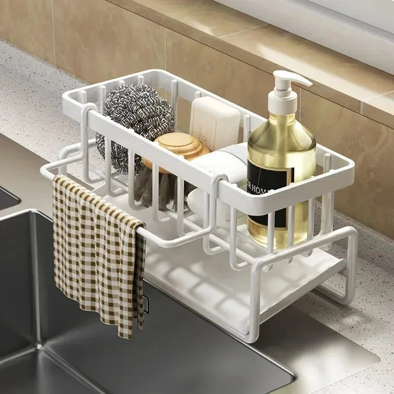 1Pc Multifunctional Plastic Kitchen Shelf With Hooks No-Punch Adhesive