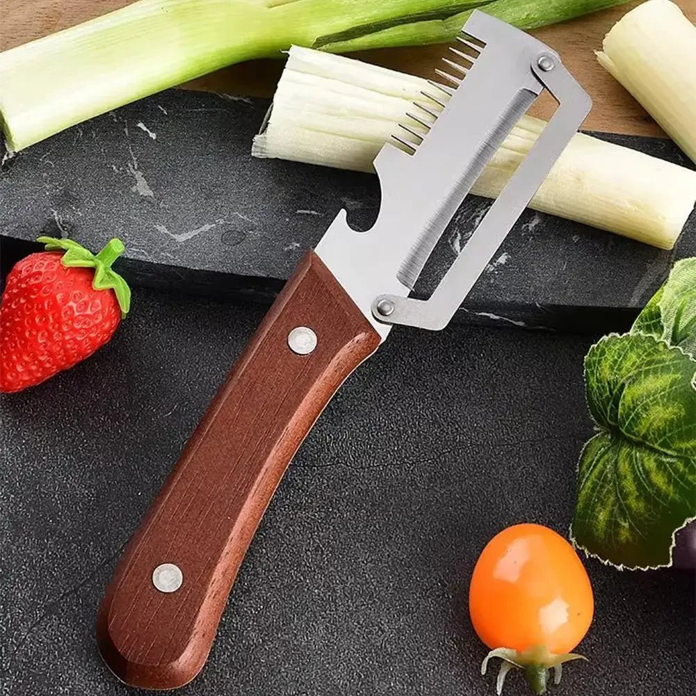 3-in-1 Stainless Steel Vegetable Peeler Knife With Wooden Handle And Bottle Opener Kitchen Tool - Lovies Kitchenwares