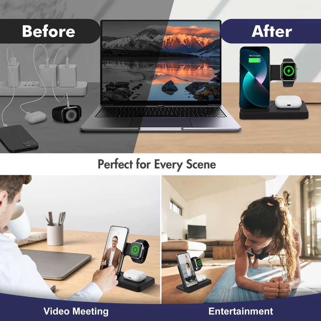 3 In 1 Magnetic Wireless Charger Stand 15W Fast Charging Dock Station Multiple Devices for iPhone