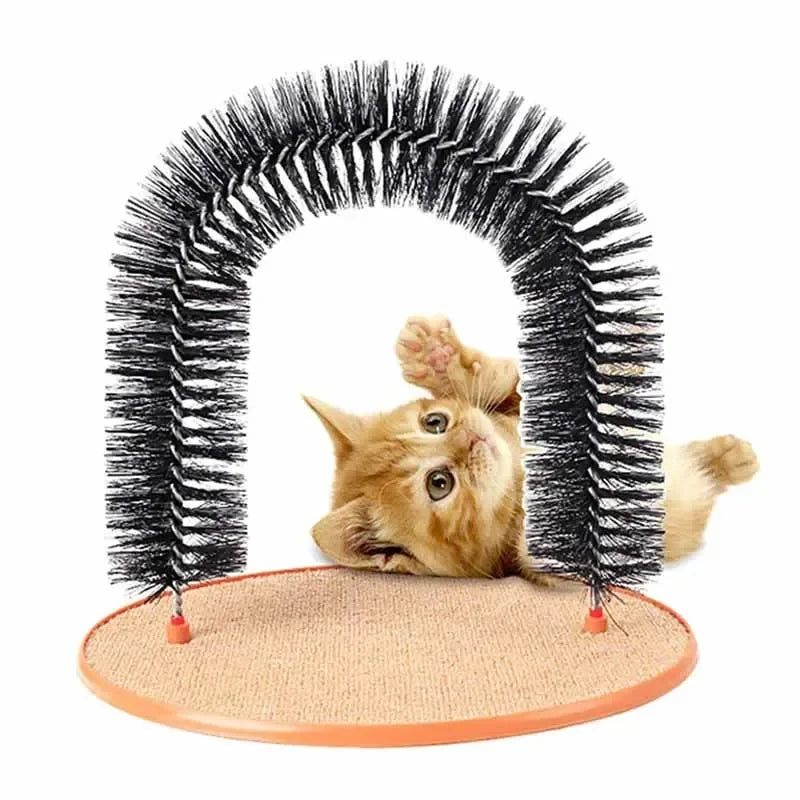 Cat Toy Arch Self Groomer and Pamper Feline with A Massage Grooming Rubbing Brush and Scratching Pad Toy