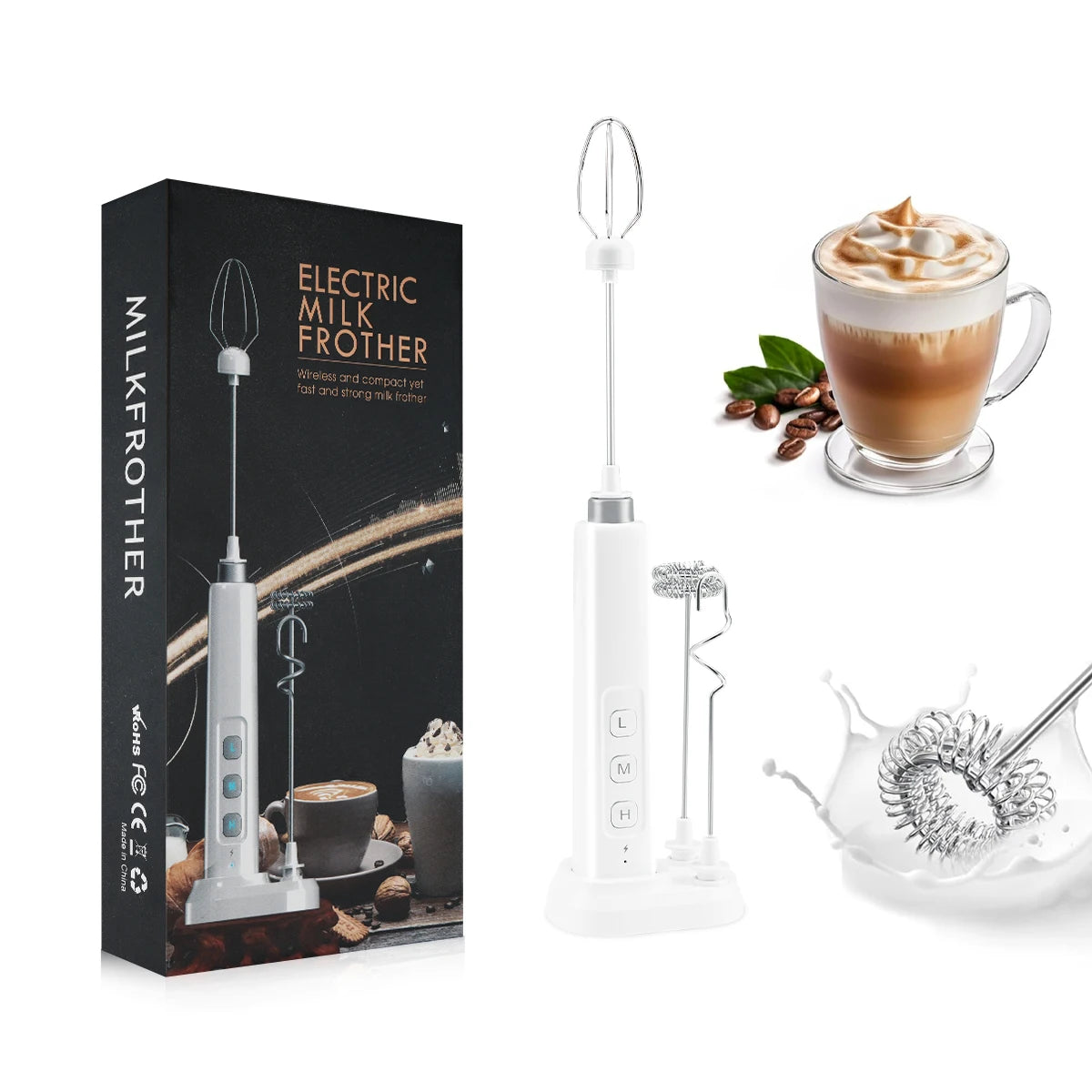 Electric Milk Frother - 3 Speeds, Handheld Foam Maker for Latte, Cappuccino, Hot Chocolate - USB Rechargeable
