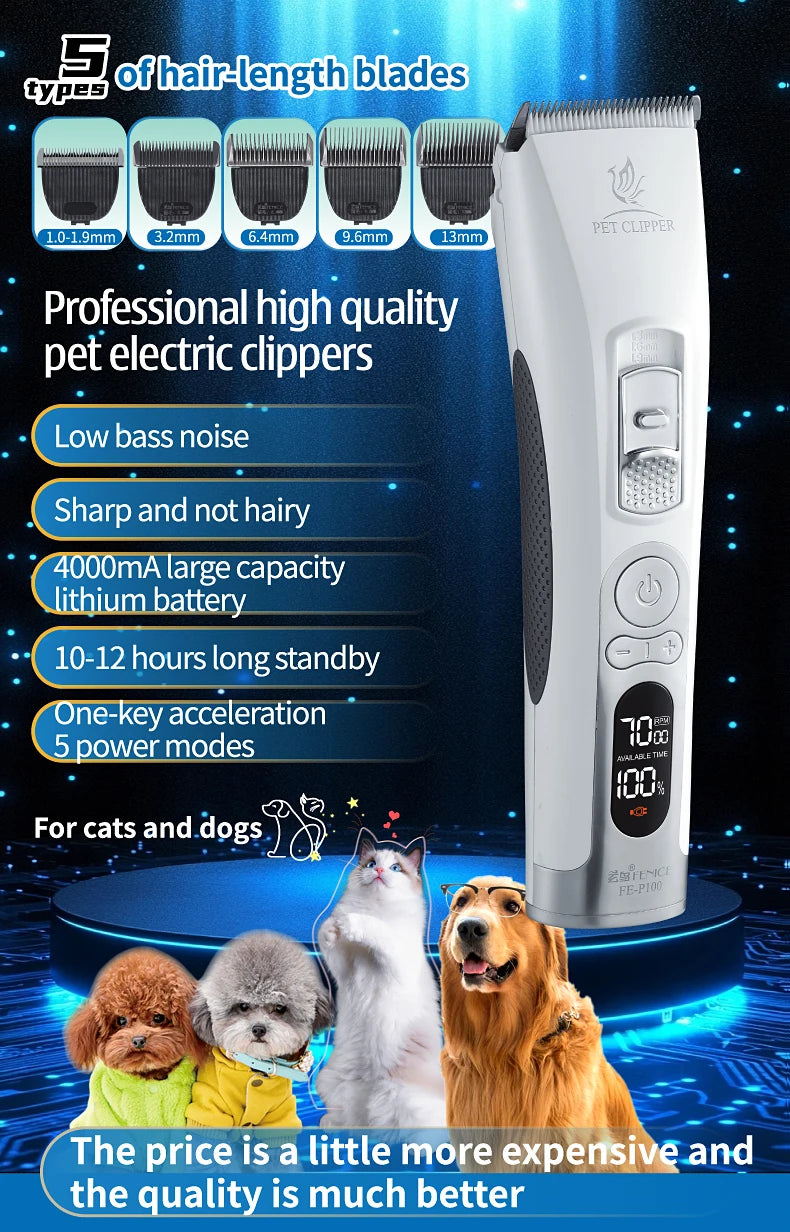 Professional LCD Screen Dog and Cat Electrical Grooming Clippers and Trimmers With Rechargeable Haircut Machine
