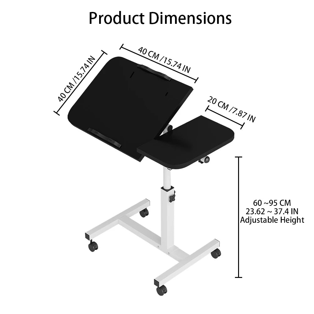 Movable Overbed Table With Wheels, Adjustable Height with Rolling Tray Table