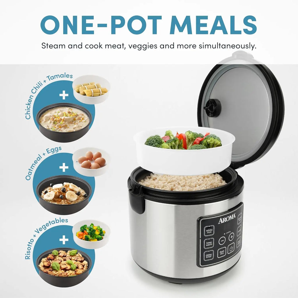 20-Cup Digital Rice Cooker with Slow Cooker & Steam Functions, Black Exterior