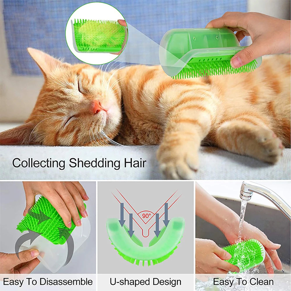 Massage Pet Cat Brush Corner Scraper Hair Remover With Removable Scratcher Comb