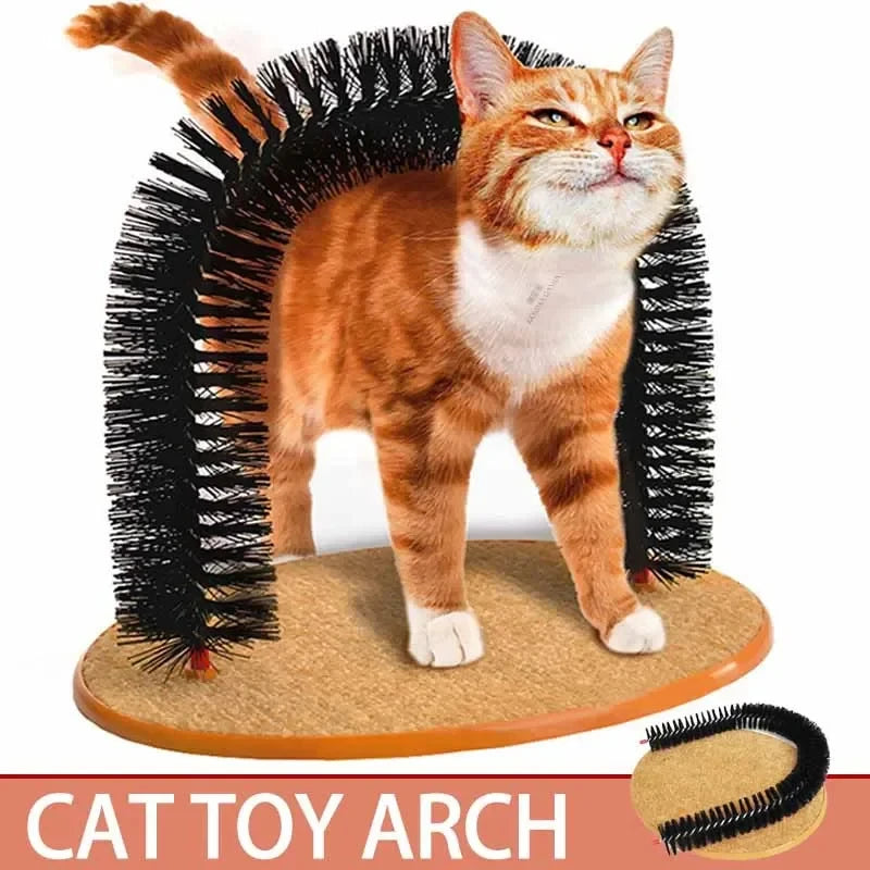 Cat Toy Arch Self Groomer and Pamper Feline with A Massage Grooming Rubbing Brush and Scratching Pad Toy