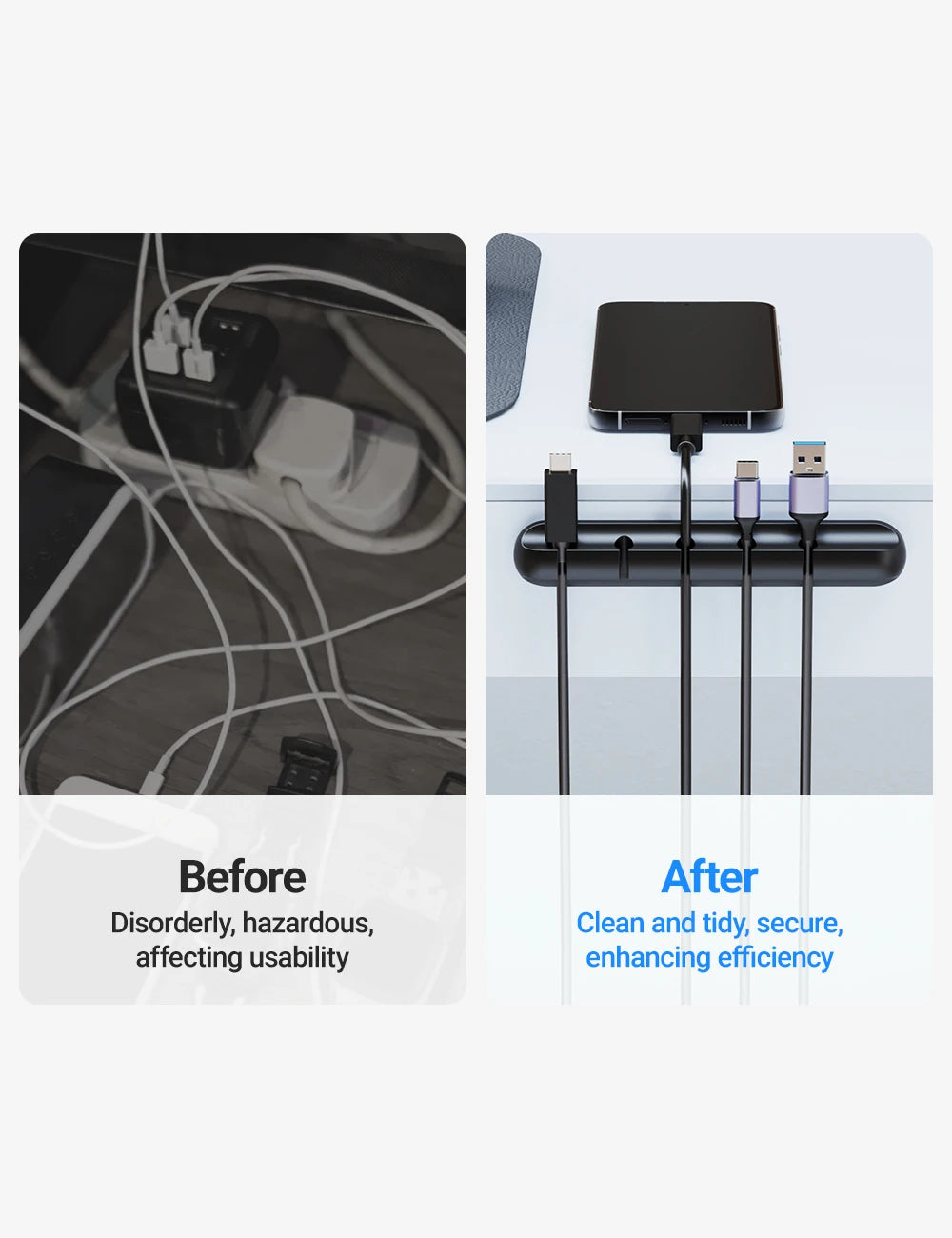 Adhesive Cable Clip Holder For Wire Organizer With USB Charging Cable