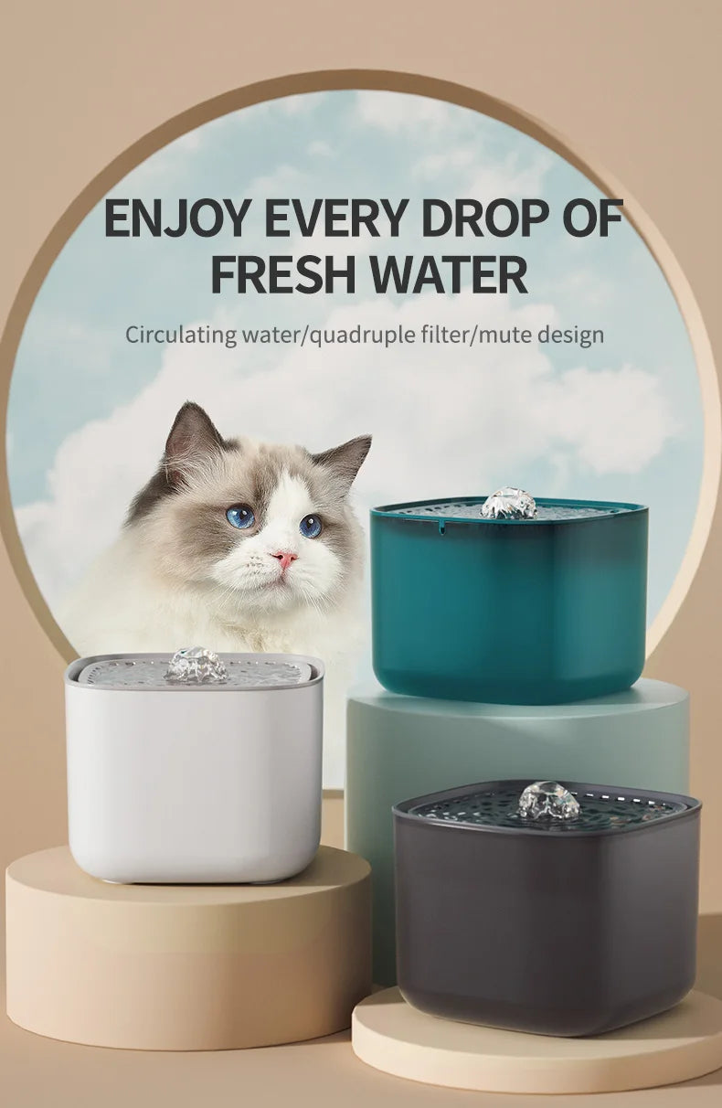 3L Auto Recirculate Cat Water Drinking Fountain With Large Capacity Filtering USB Electric Mute