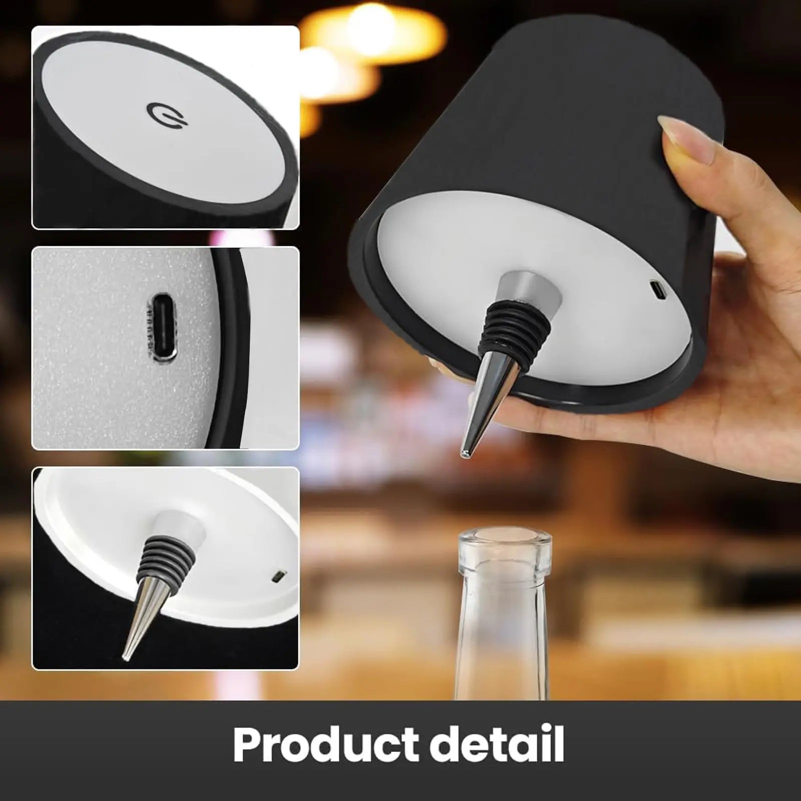 Wireless Bottle Table Touch Control Lamp With 3 Colors & Dimming Night Lamp
