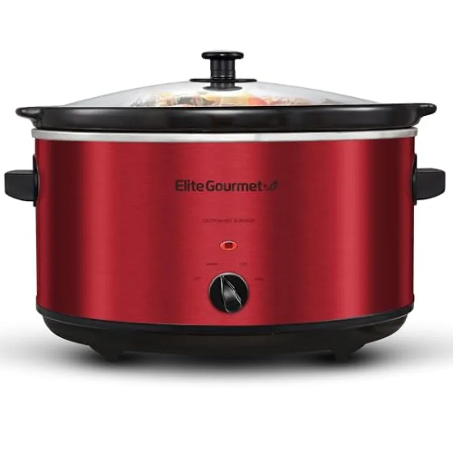 8.5QT Metal Electric Ceramic XL Jumbo Slow Cooker With Adjustable Temp, Dishwasher Safe Glass Lid Crock