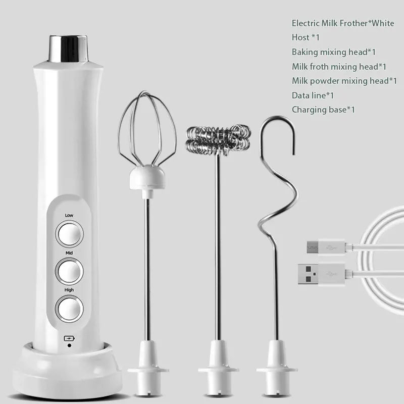 Electric Milk Frother - 3 Speeds, Handheld Foam Maker for Latte, Cappuccino, Hot Chocolate - USB Rechargeable