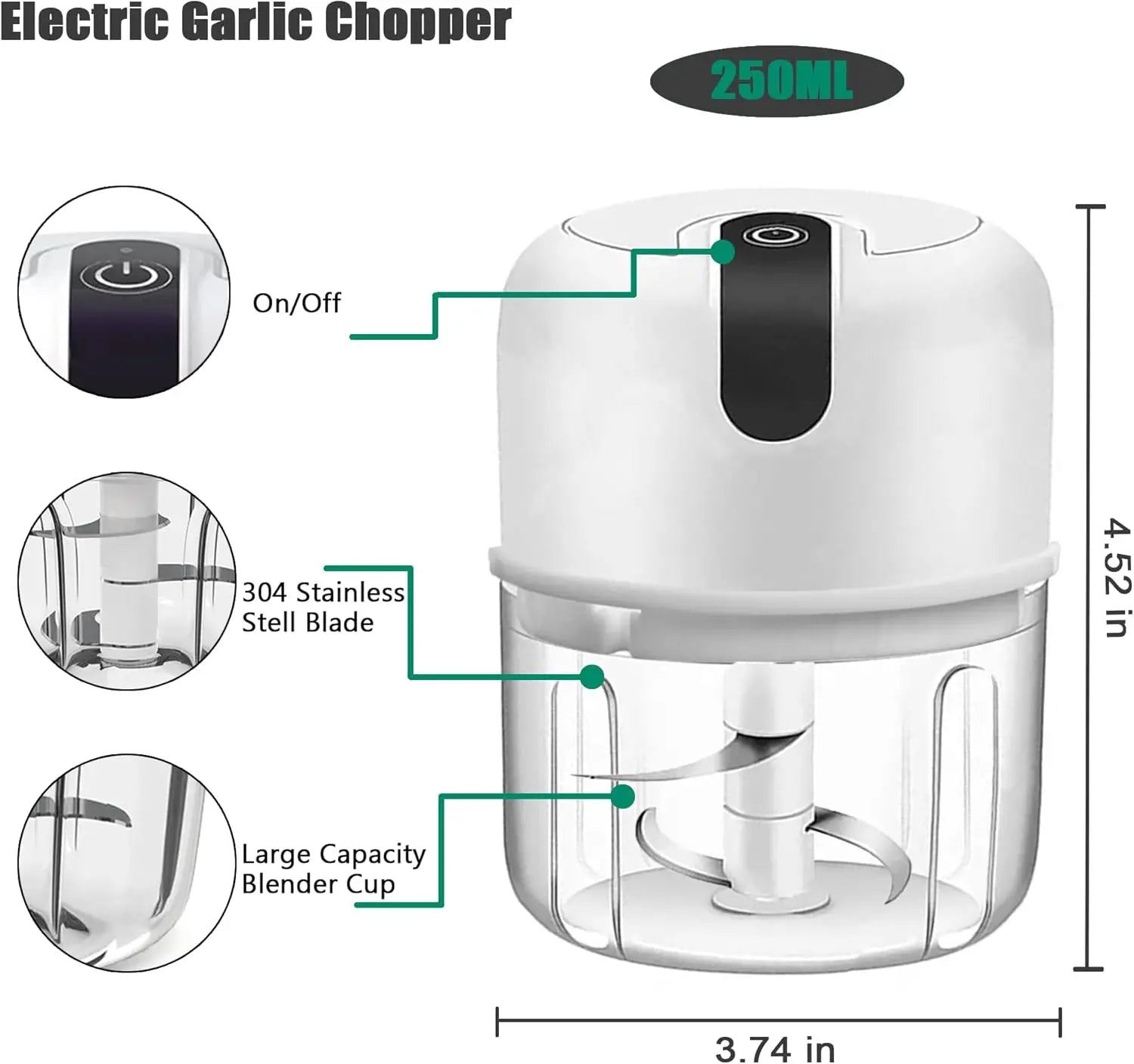250ML Multi-Food Electric Portable Chopper For Fruits & Vegetables