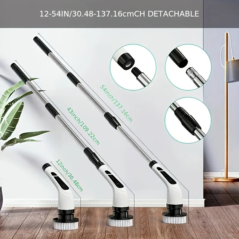 9-in-1 Electric Rotating Cleaning Brush, Wireless Multi-Purpose Scrubber with Replaceable Heads and Adjustable Telescopic Handle
